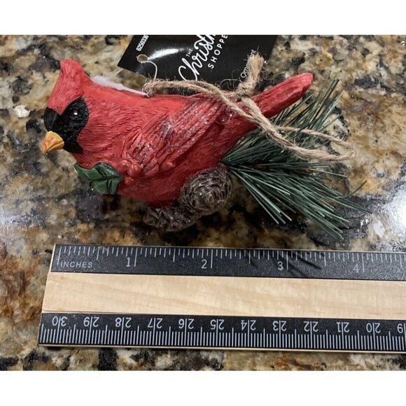 Cardinal Red Bird Resin Christmas Holiday Ornament Pinecone Branch NEW Rustic - Picture 3 of 3